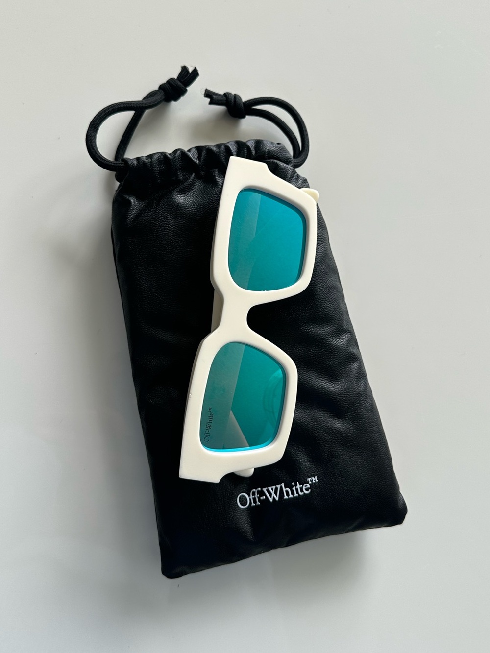 Off-White Virgil 145MM Square Sunglasses White frame Light Blue Mirro lenses